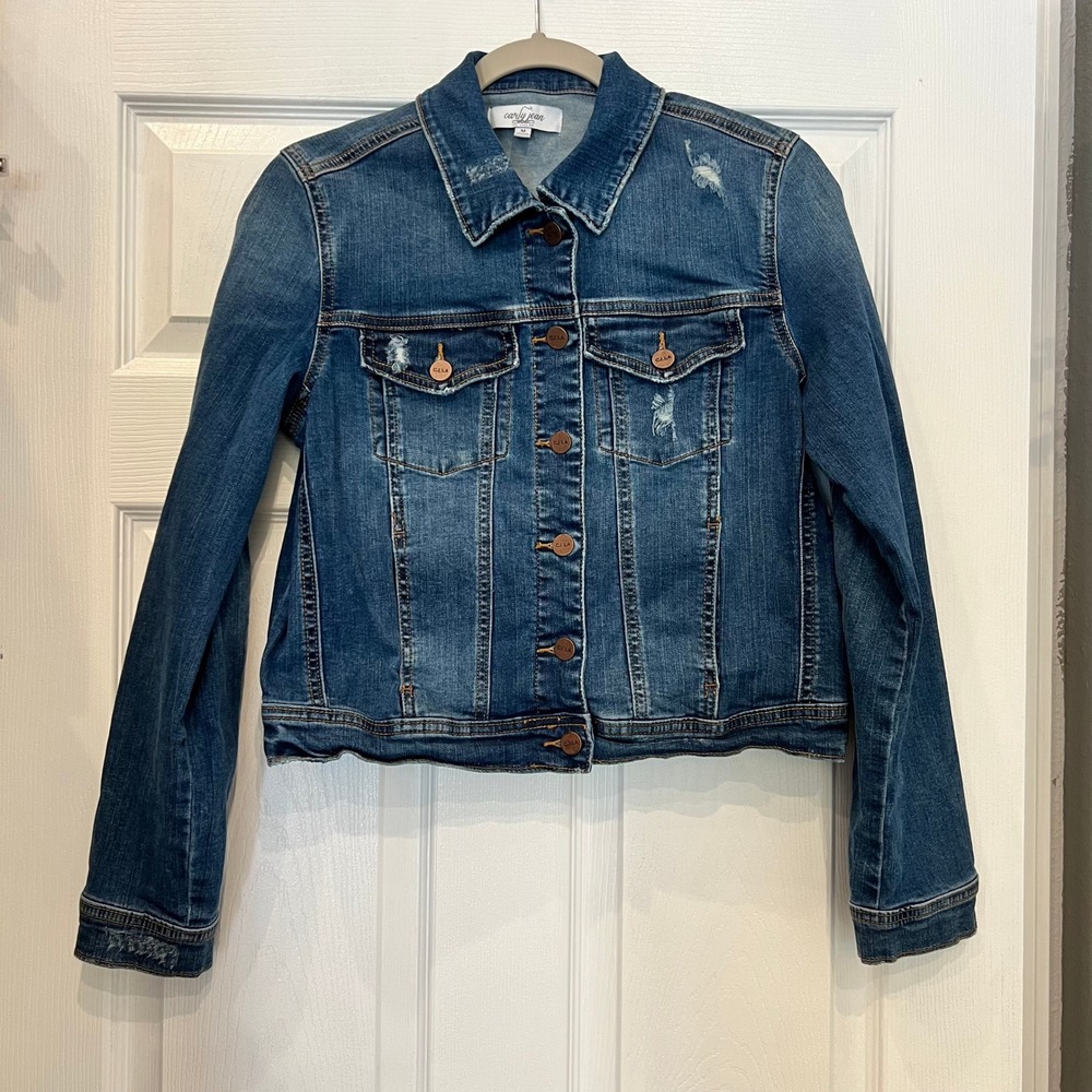 Carly Jean Los Angeles Denim Jacket Cotton Spandex Distressed M Americana Edgy